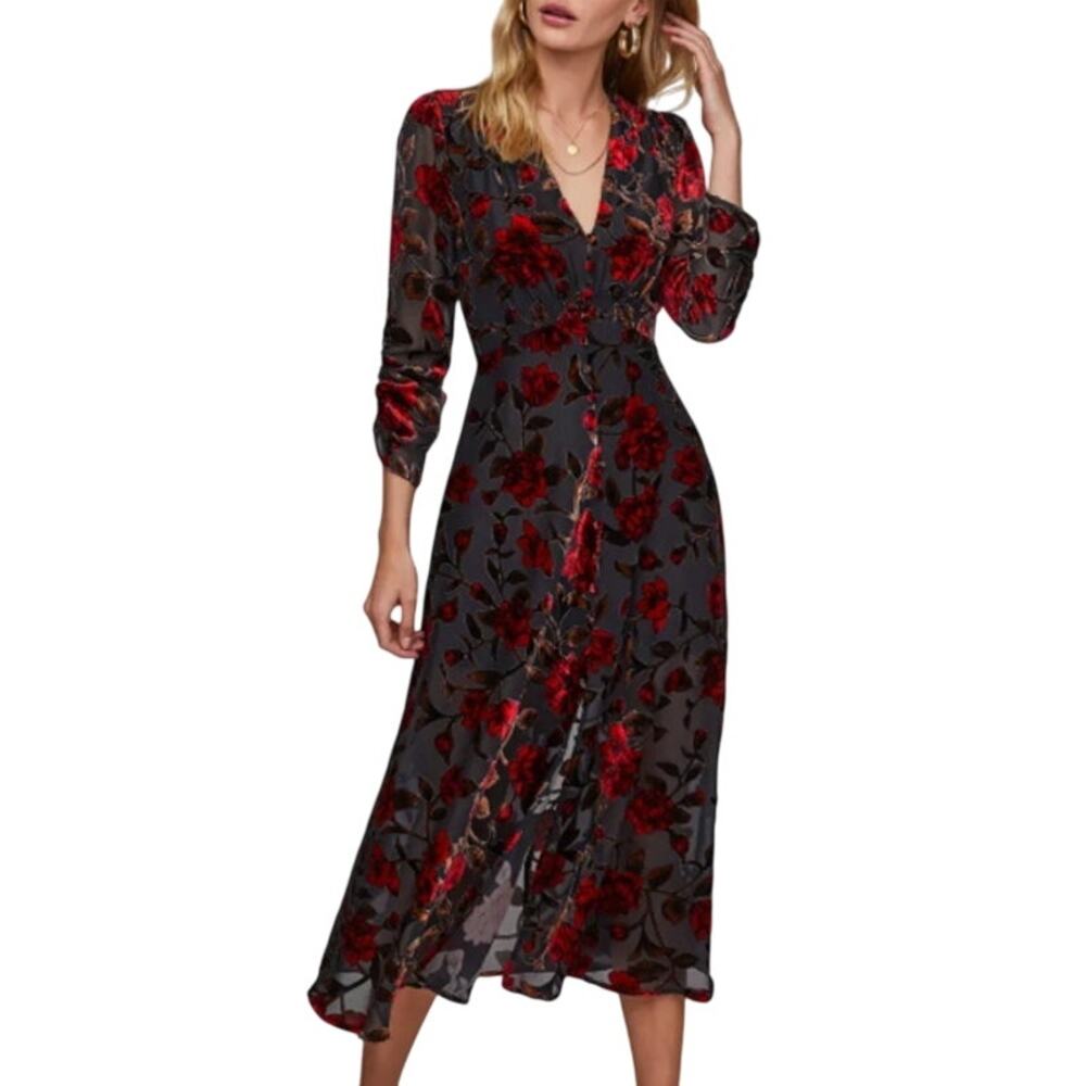 ASTR the Label Jalisca Floral Velvet Burnout Midi Dress S Red Black Whimsygoth - Picture 10 of 10